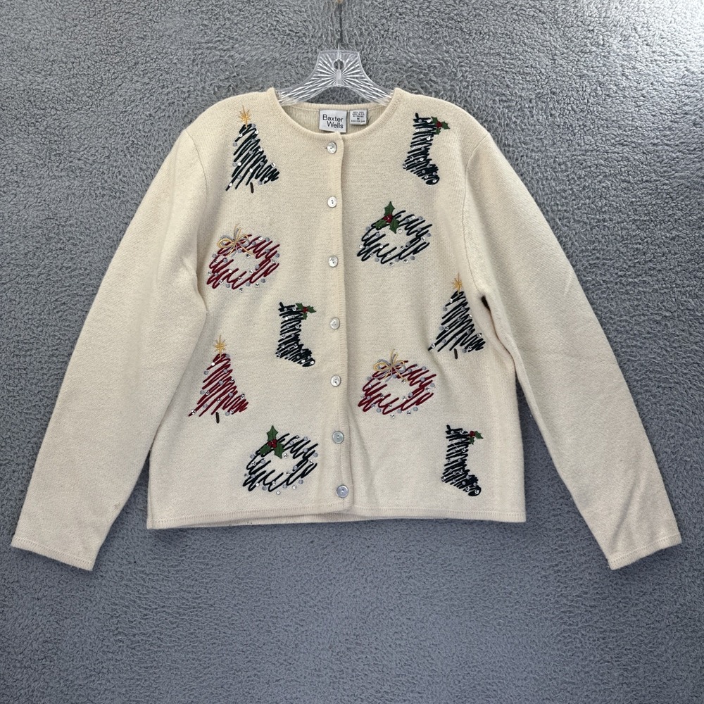Vintage Baxter &‎ Wells Christmas Cardigan Sweater Wool Holiday Women's Medium